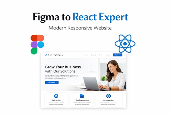 figma, PSD, xd to responsive react website pixel perfect