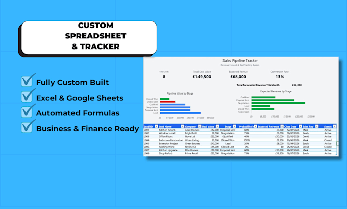 create a custom excel or google sheets spreadsheet