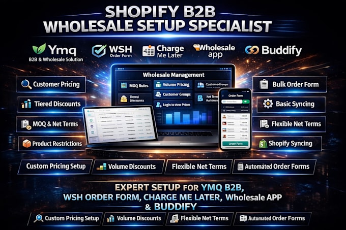 setup shopify b2b wholesale with ymq b2b, wsh order form, buddify