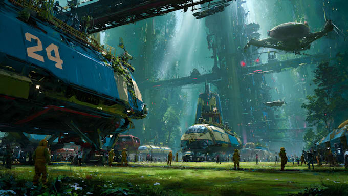 make environment, cyberpunk, sci fi art landscape design