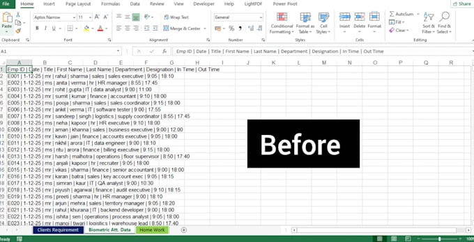 clean, format, merge, split excel data