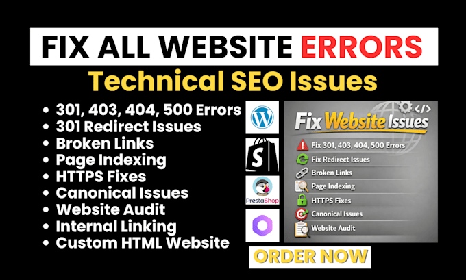 fix 301 404 500 broken links website page not found internal linking bug issues
