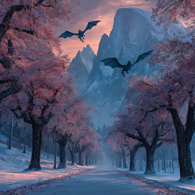 digitally paint fantasy landscape for your project