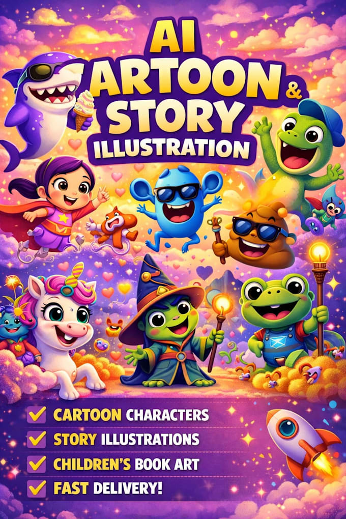 create hilarious and adorable ai cartoon characters and story illustrations