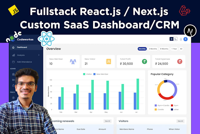 build a custom react dashboard, saas dashboard or custom crm