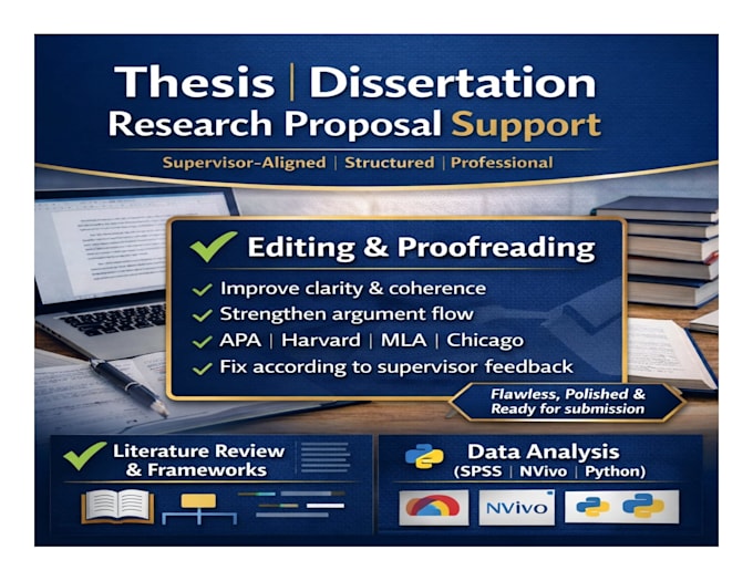 proofread and edit dissertations, thesis, and offer data analysis expertise