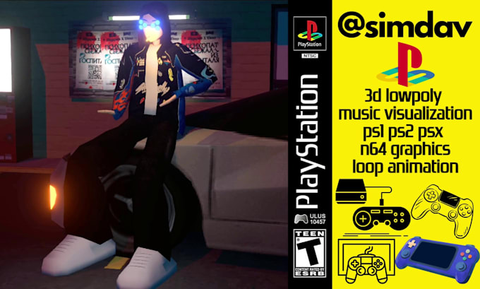create 3d retro music visualizer animation in lowpoly ps1 ps2 psx n64 y2k style