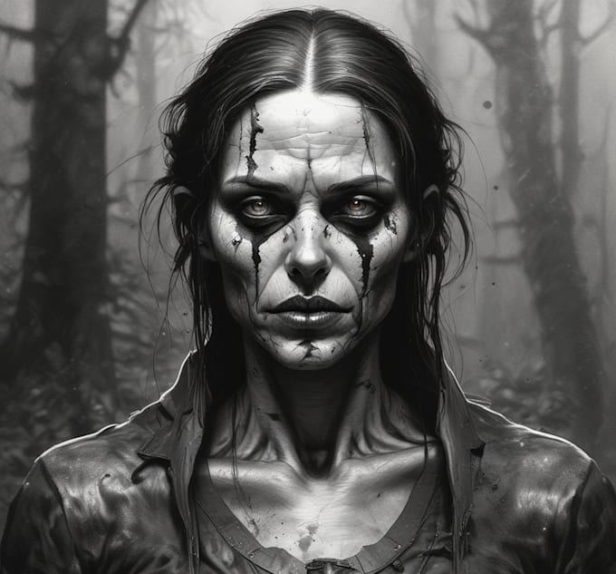 create a horror metal cover illustration with manual drawing