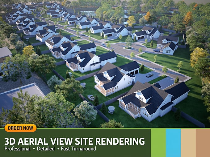 create a 3d aerial site rendering from your references