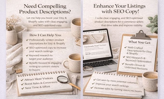 write SEO product descriptions for etsy and shopify