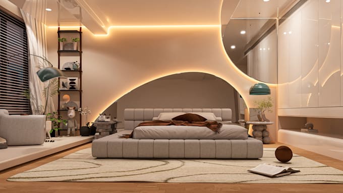 luxury bedroom,  interior design 3d modeling, rendering