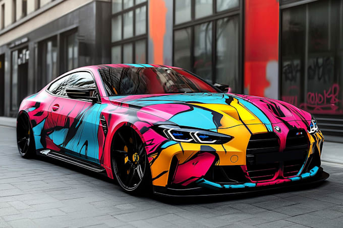 create car illustration in graffiti style