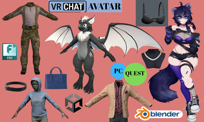 Design custom vrchat avatar nsfw avatar add 3d clothing accessories vr ...