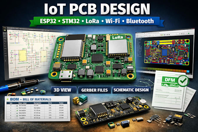 design iot pcbs using esp32, stm32, or lora with schematic, gerber, and bom