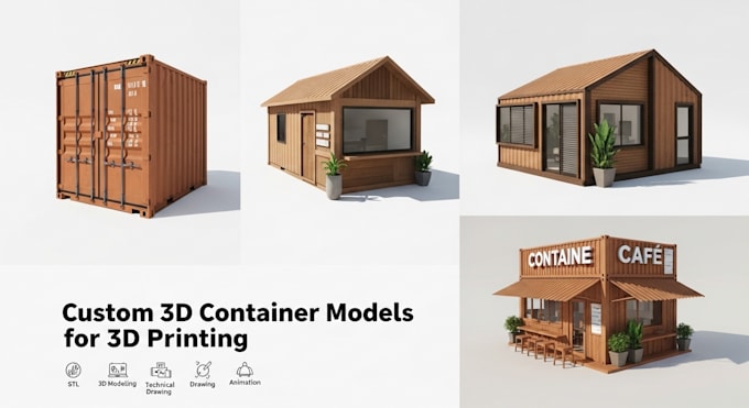 create 3d shipping container, container house, cafe or kiosk for 3d printing