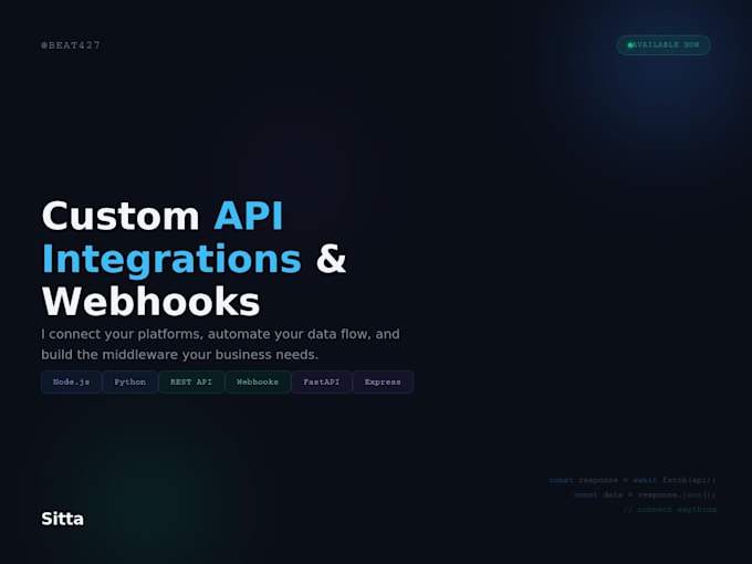 build a custom API integration or webhook in node js or python