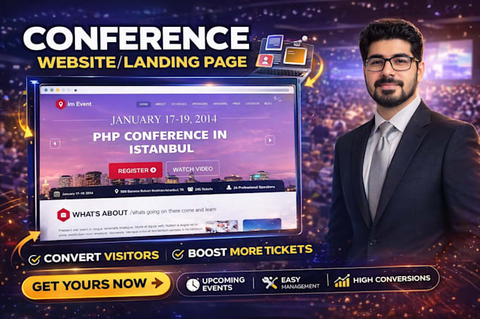 design a professional event website, conference and ticket booking website