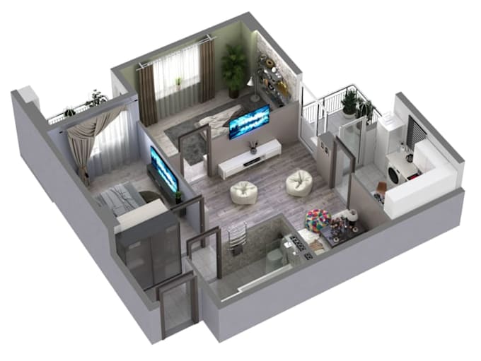 create 3d isometric floor plan,apartment layout,house section area,cad rendering