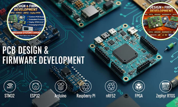 design pcb and develop firmware for stm32, esp32, raspberry pi, nrf52, iot