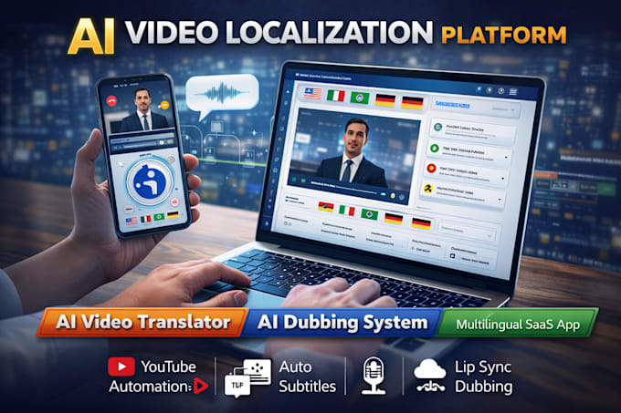develop saas ai dubbing website, ai online video translator app, ai localization