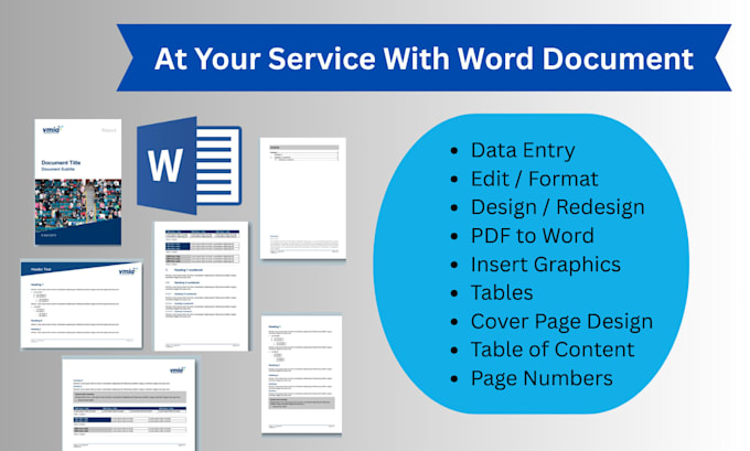 edit, format, design, insert graphics and make data entry in ms word