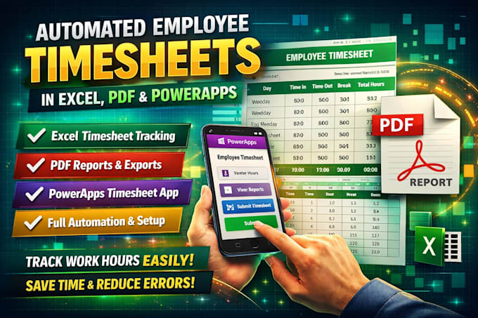 create automated employee timesheets in excel, PDF, and powerapps
