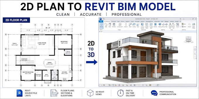 convert your 2d floor plan or PDF into a professional revit bim model