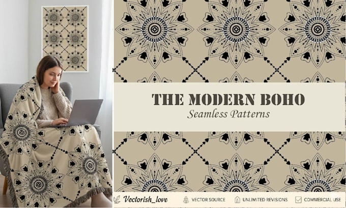 design a modern boho seamless vector pattern for textile and print