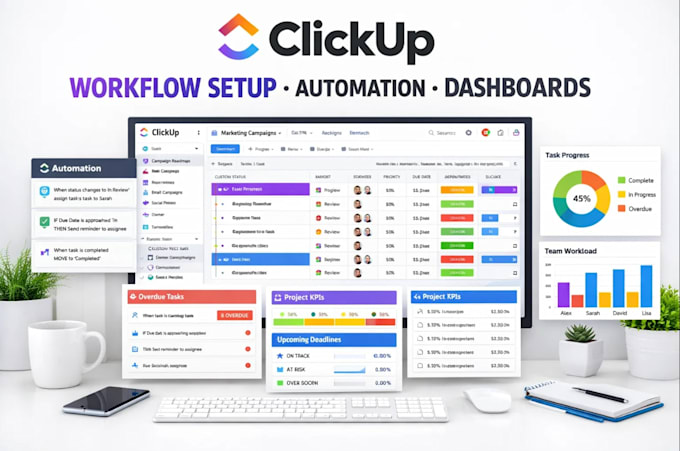 set up clickup from scratch with workflows automation and dashboards