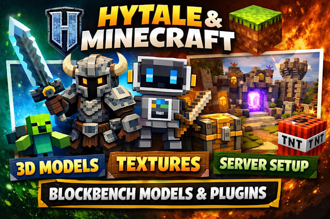 create custom hytale 3d, mc model, texture, skin, mob, plugin and server setup