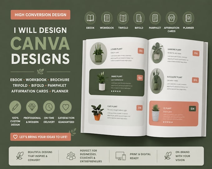 design canva ebook workbook brochure trifold bifold pamphlet affirmation planner
