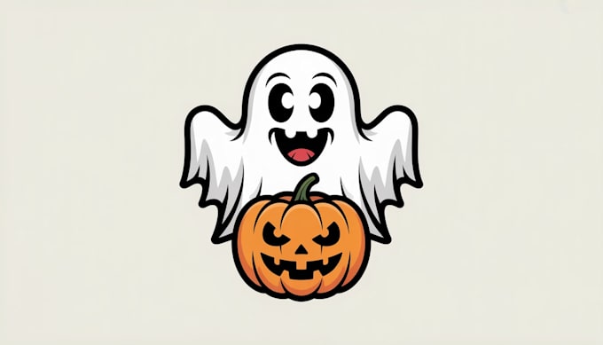do unique spooky ghost and pumpkin logo within two day