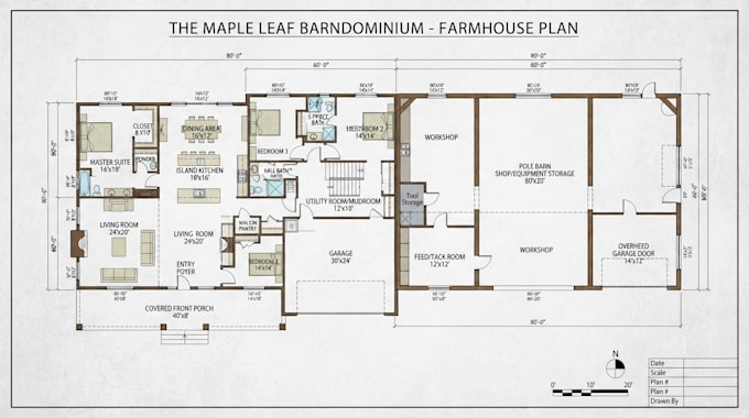 create barndominium pole barn and farm house plan floor plan