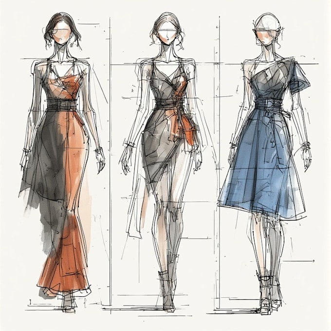 create detailed technical flat sketch of any garment