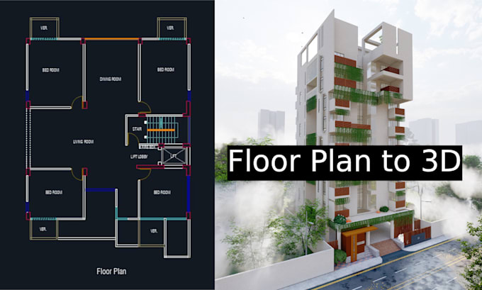 create professional sketchup 3d model from floor plan or cad