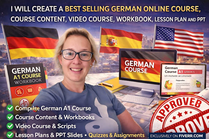 best selling german online course, course content, video course, workbook a1 PPT