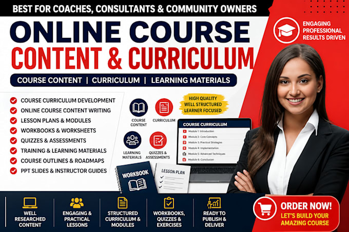 create online course content, course curriculum, workbook, and learning material