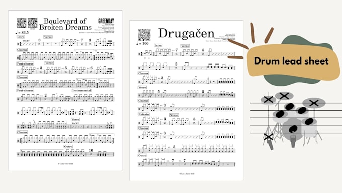 create drum lead sheet or a drum transcription for your needs