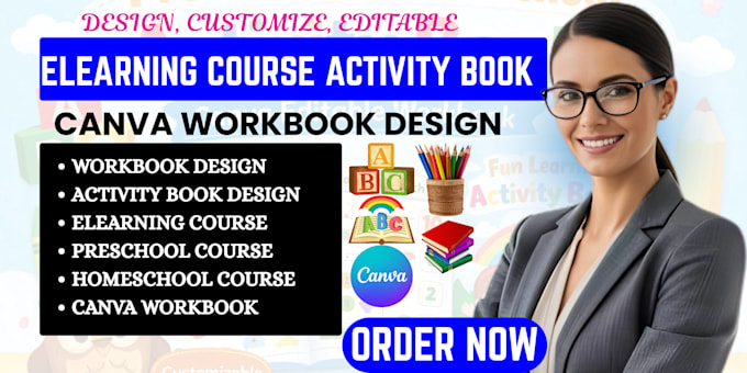 design elearning course activity book, canva workbook  for preschool, homeschool