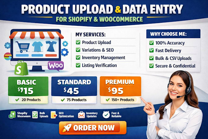 upload products in woocommerce  shopify store  data entry shopify listing