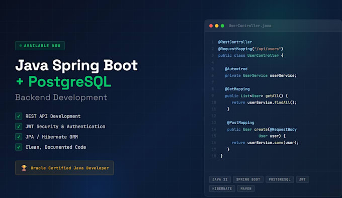 develop java spring boot backend with postgresql database