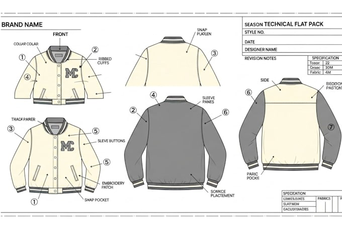 create fashion technical drawing, tech pack design technical sheet for you