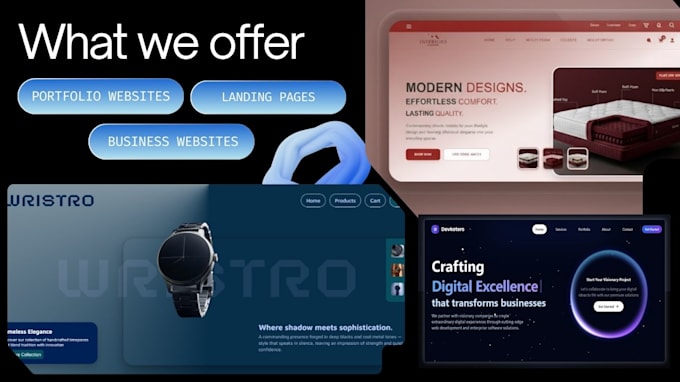 develop modern portfolio website, landing page or business website