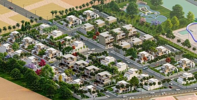 model 3d gated community,housing development,real estate design,site plan layout