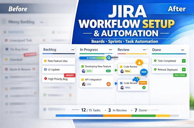 set up jira from scratch with workflows boards and automation