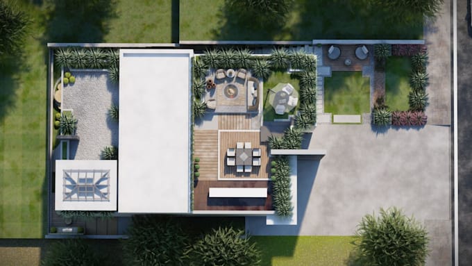 do realistic 3d landscape design, garden, backyard, and outdoor rendering