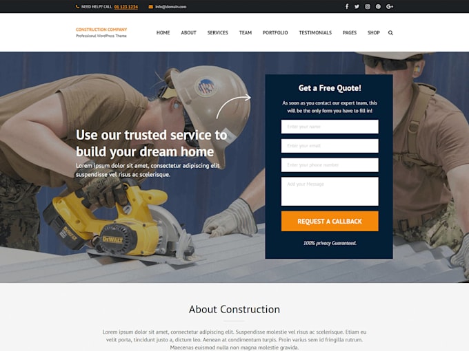 build a lead generating construction website with quote system on wordpress
