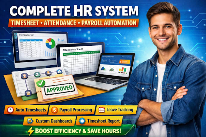 create a complete HR system with timesheet, attendance and payroll automation