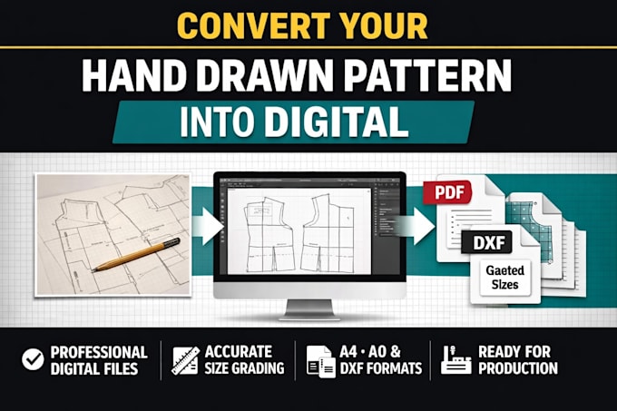 convert your hand drawn pattern into digital sewing pattern with grading