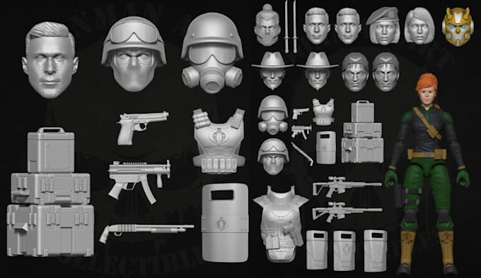 sculpt 3d printable action figure, character design toy prototype for printing
